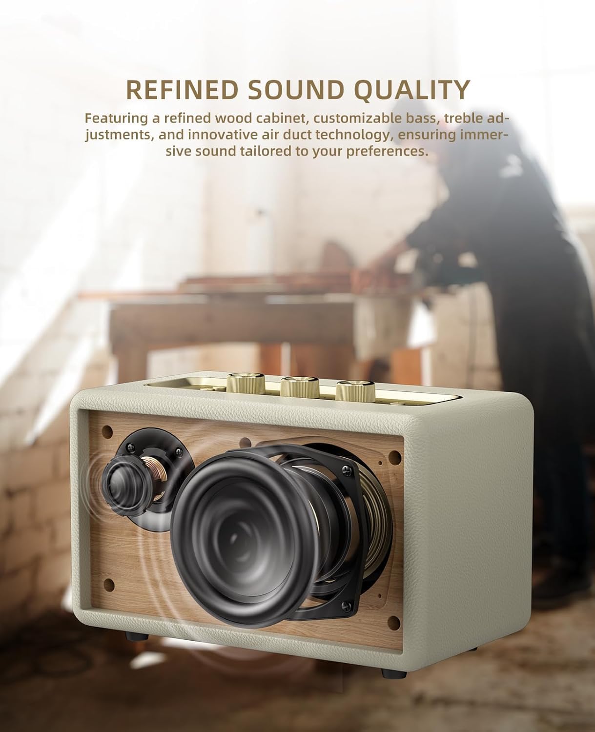 MLOVE A200 Enceinte Bluetooth Portable avec entrée auxiliaire, Emplacement pour Carte Micro SD, Port USB, Caisson de Basses Puissant, couplage TWS, Batterie Longue et Puissance de (Blanc)