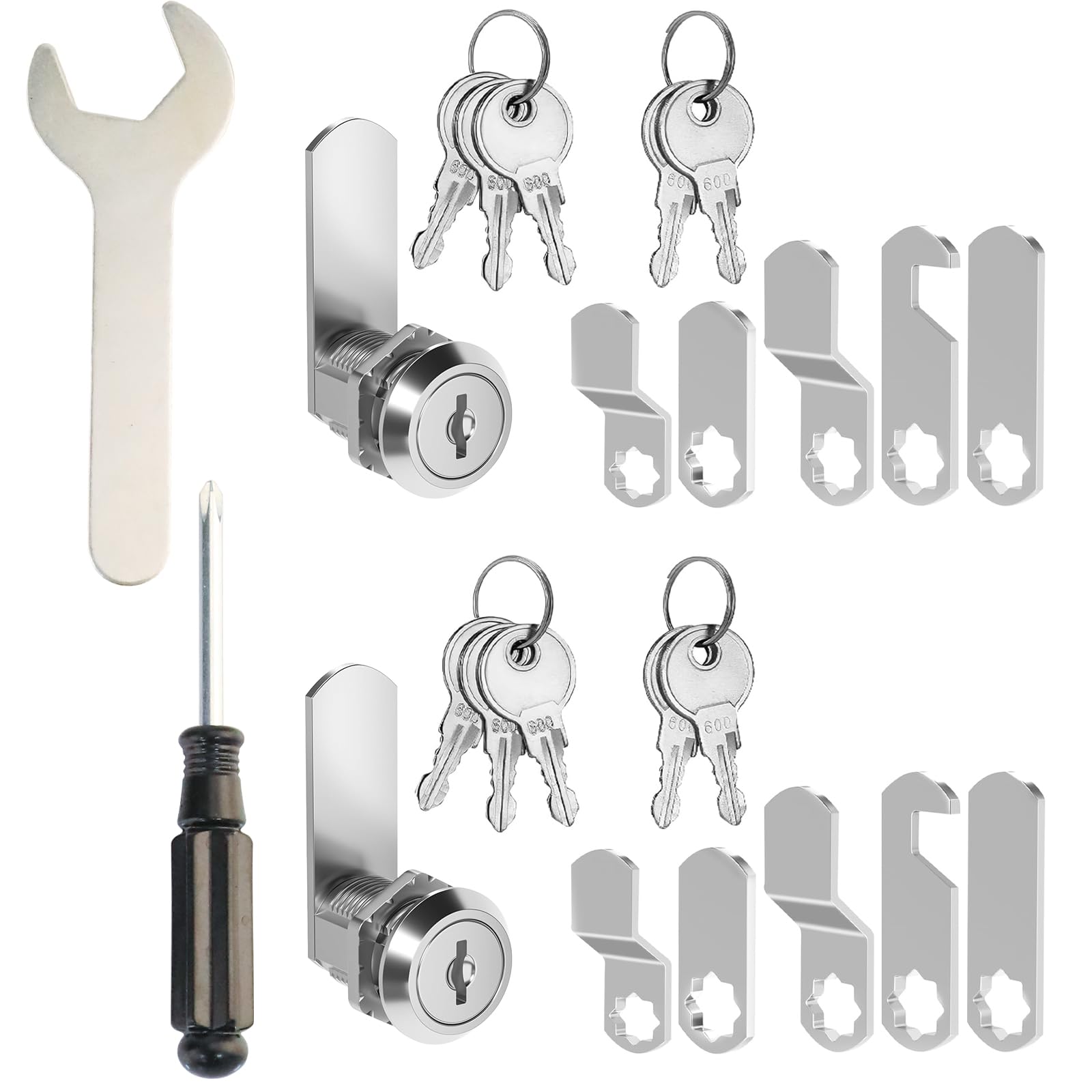 2 Pack Cabinet Lock 30mm, Equipped with 5 Different Lock Plates, 5 Key Locker Locks, Cam Lock with Spanner and Screwdriver, Locker Locks Suitable for Mailboxes, Locker, Filing Cabinet, Letter Box