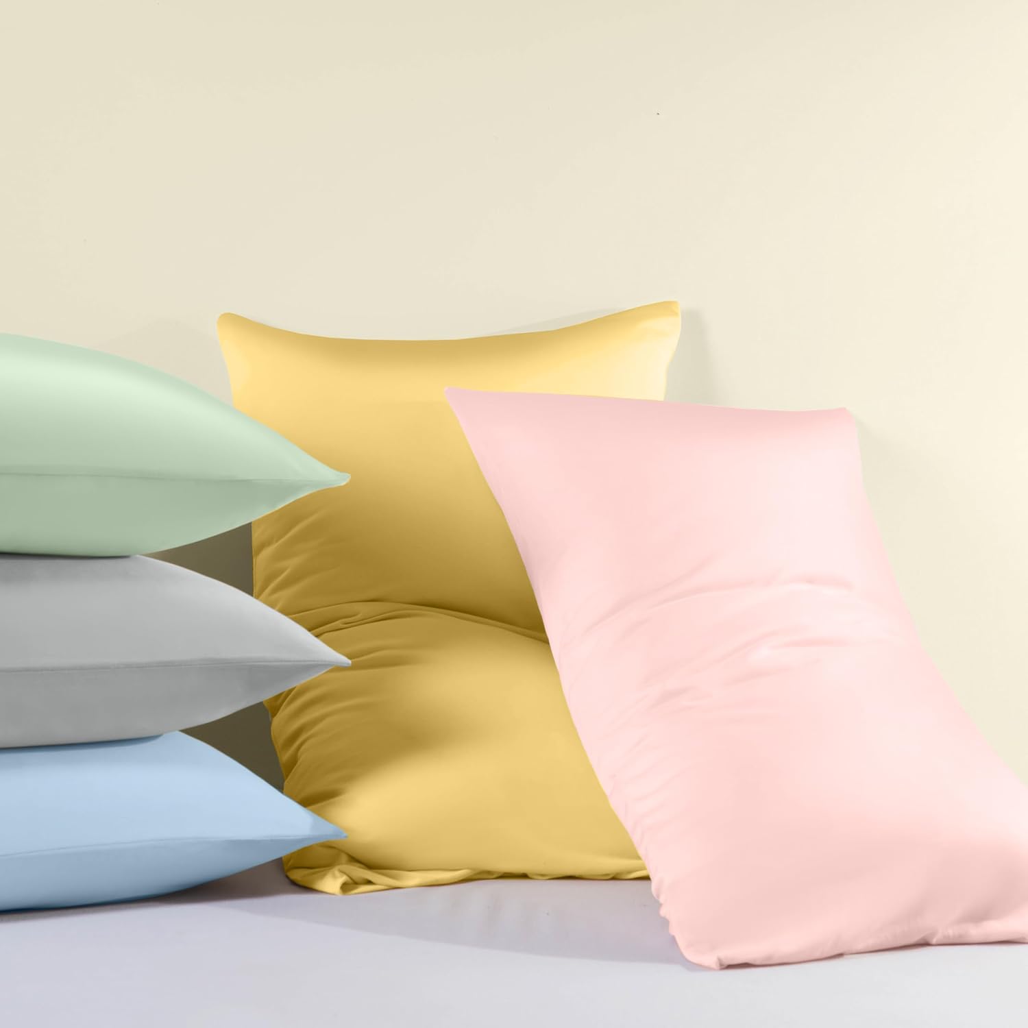 LLANCL Cooling Pillowcase Set of 2 - Queen Size Bed Pillow Cases with Envelope Closure, Silky Soft Breathable Pillow Covers for Hair and Skin, 20" x 30" Grey