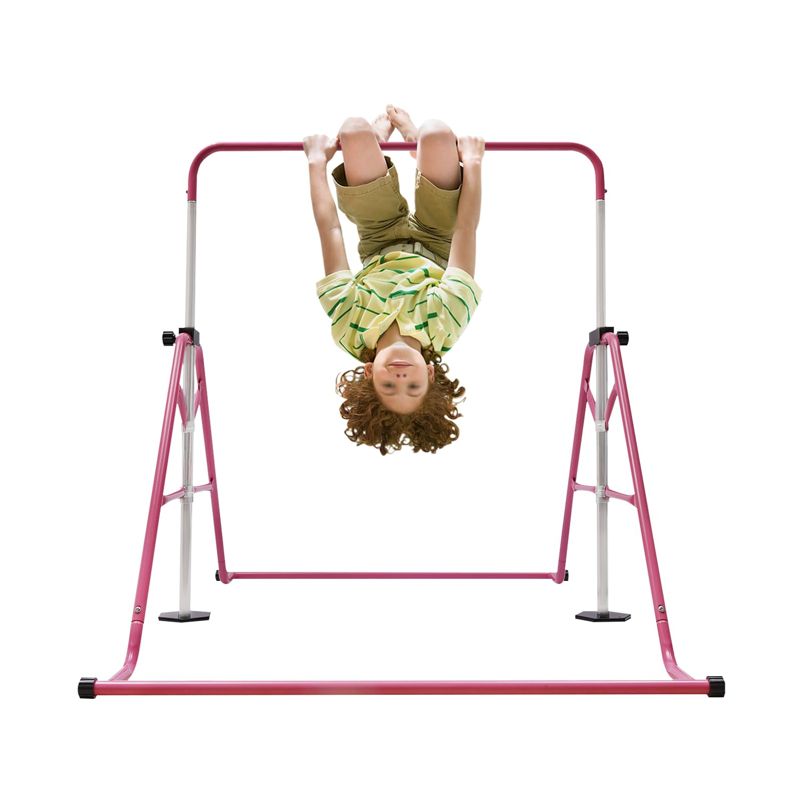 Barra plegable para gimnasia para niños, barra horizontal, 115-155 cm, barras de gimnasia ajustables, plegable, barra de gimnasia, hasta 100 kg, color rosa