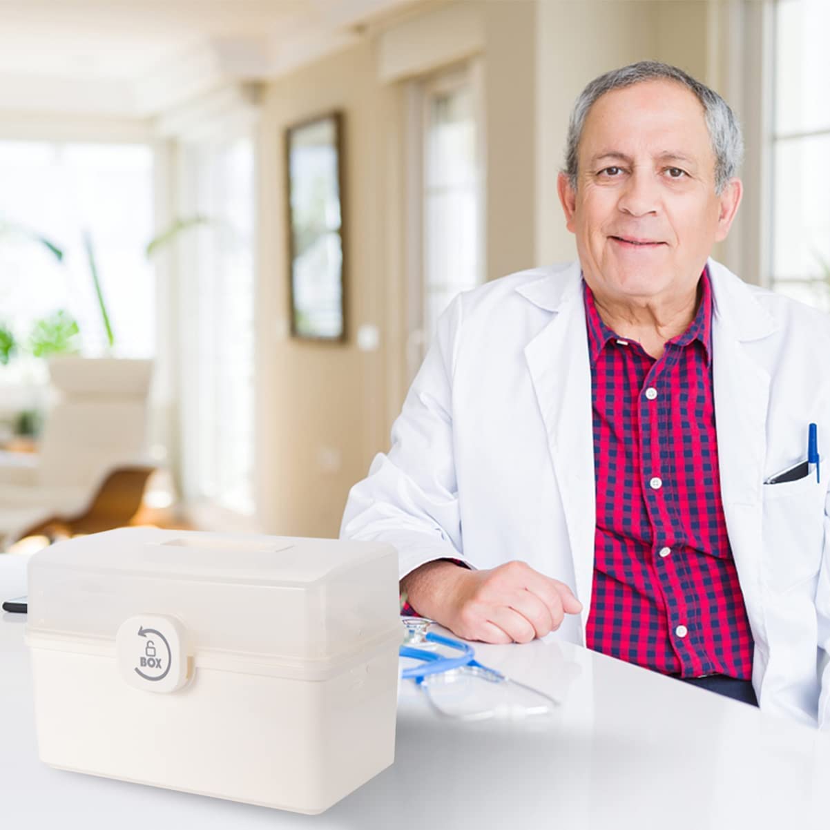 Porta Medicine Scatola a 3 Strati con Portapillole da 7 Giorni, Organizer Medicinali da Armadio, Assetta Pieghevole in Plastica, Scatola Cucito con Maniglia per il Trasporto (Bianco)