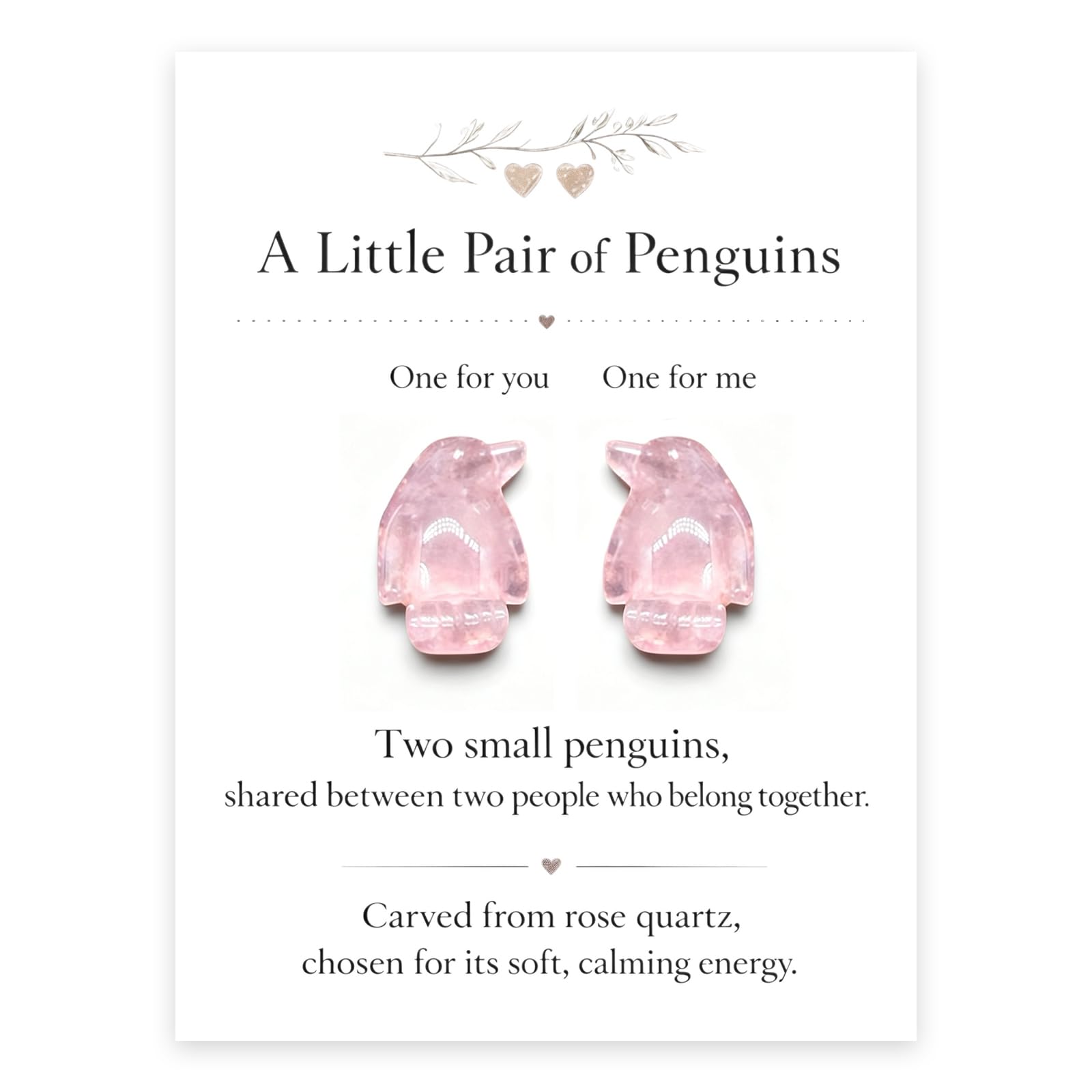 Virelle Women's Rose Quartz 2 Cute Penguin Healing Crystal Gifts For Anxiety Relief Worry Stones For Stress & Anxiety, Crystal Animal Ornaments For Boyfriend Girlfriend Wife Husband (Rose Quartz)