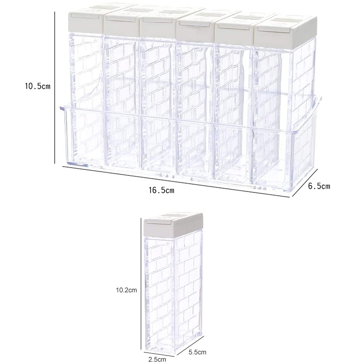 Anberky 12 PCS Spice Shaker Jars, Salt and Pepper Shakers Set, Seasoning Shaker Boxes Condiment Set, Plastic Spice Dispenser Cases Clear Seasoning Storage Container Bottles with Lid & Tray (#A)