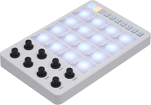 MIDI Controller, 25 Key USB MIDI Keyboard Controller with 16 RGB Backlit Beat Pads,8 Assignable Knobs,Note Repetition,25 Mini Key Beat Maker Machine for OS X,for IOS,for Android