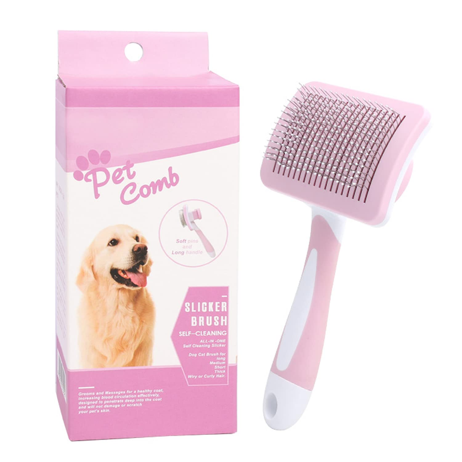 Pet Comb Grooming Slicker Brush for Dogs and Cats,Super Denser Soft Extra Long Pins for Thick and Long Hair Dogs and Cats Fluff Pet Supplies (pink)