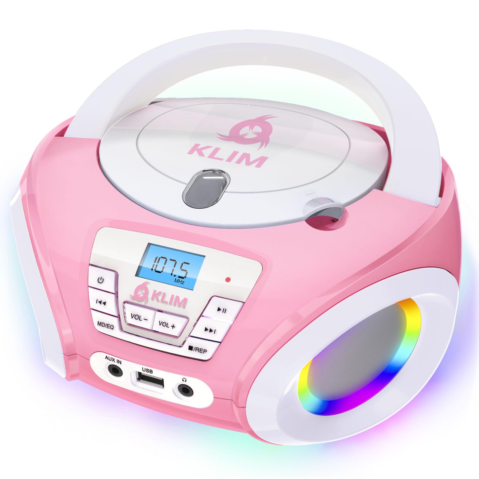 KLIM Candy Lecteur CD Enfant - Nouveauté - Radio FM - Piles incluses - Lecteur CD Radio Rose Mignon avec Haut-parleurs - Le Cadeau Parfait pour Les Enfants et Les Tout-Petits - Rose