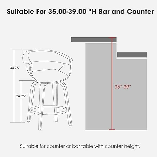 Miniatura 2 de Glitzhome Juego de 2 taburetes giratorios de altura de mostrador, sillas tapizadas de tela de 24.5 pulgadas de alto con respaldo y reposapiés,