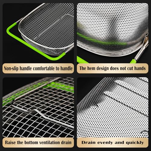 Extendable Over The Sink Colander Basket(38-54cm),Stainless Steel Fine Mesh Draining Baket for Kitchen,Draining Pasta,Washing Vegetables,Rice,Fruit and Dish Storage-Green - Image 4
