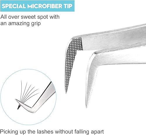Miniatura 2 de Ms.Queen Pinzas de volumen para extensiones de pestañas, pinzas de agarre de punta de fibra, pinzas de pestañas en forma de L, pinzas de pestañas de