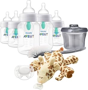 Biberon anti-colique Philips Avent avec ensemble cadeau AirFree pour nouveau-nés avec peluche, transparent, SCD306/10