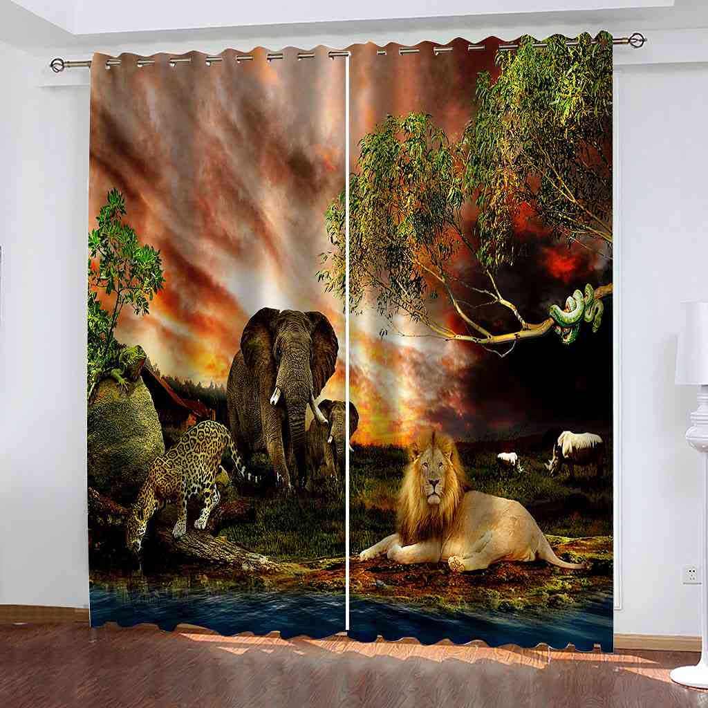 Rideau occultant animaux d'Afrique 264x160 cm à oeillets pour habiller vos fenêtres