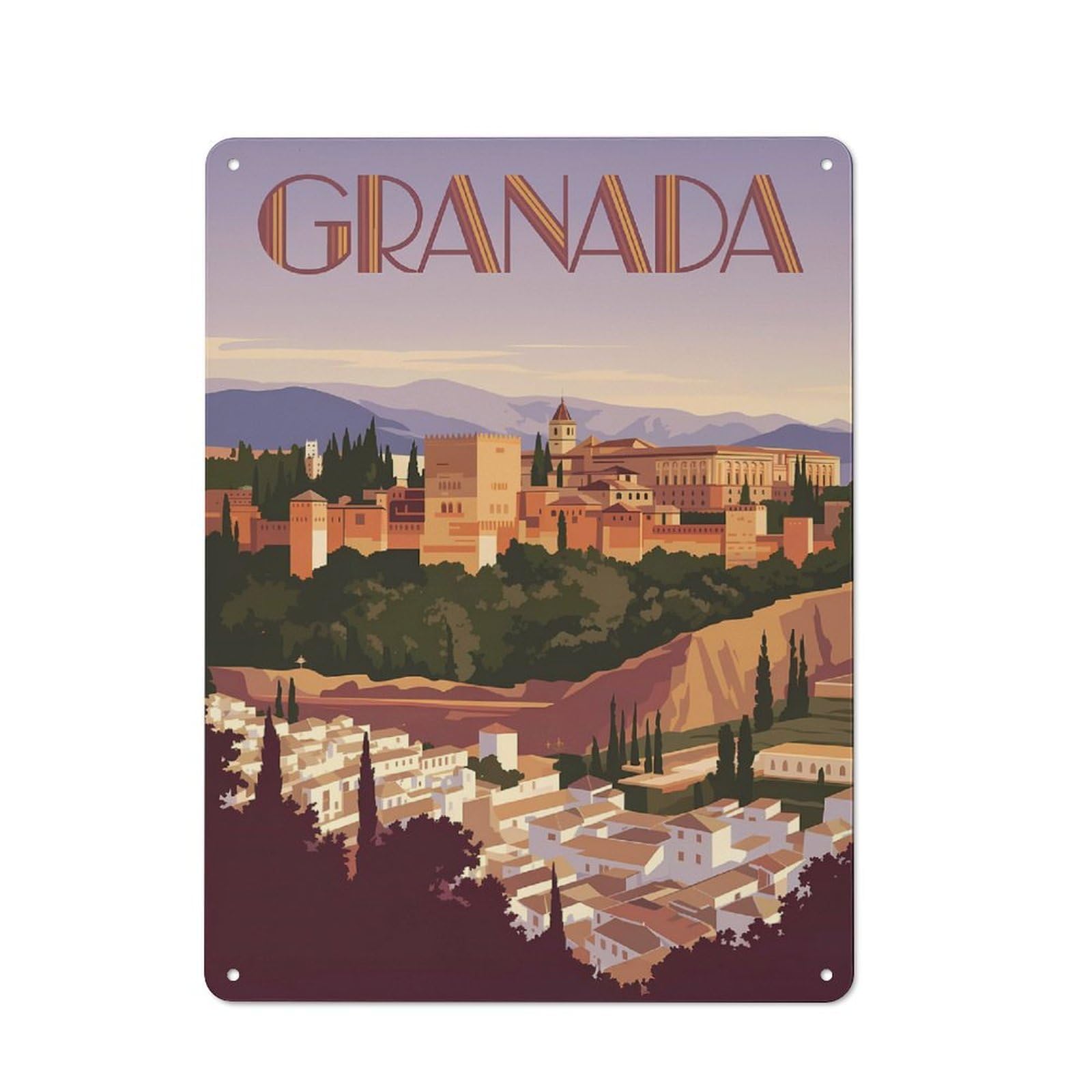Junmoney Style-1 Vintage Tin Sign 40X30cm With Granada Cityscape Travel For Hallway Wall, For Home Interiors, Feature Walls And Decorative Displays