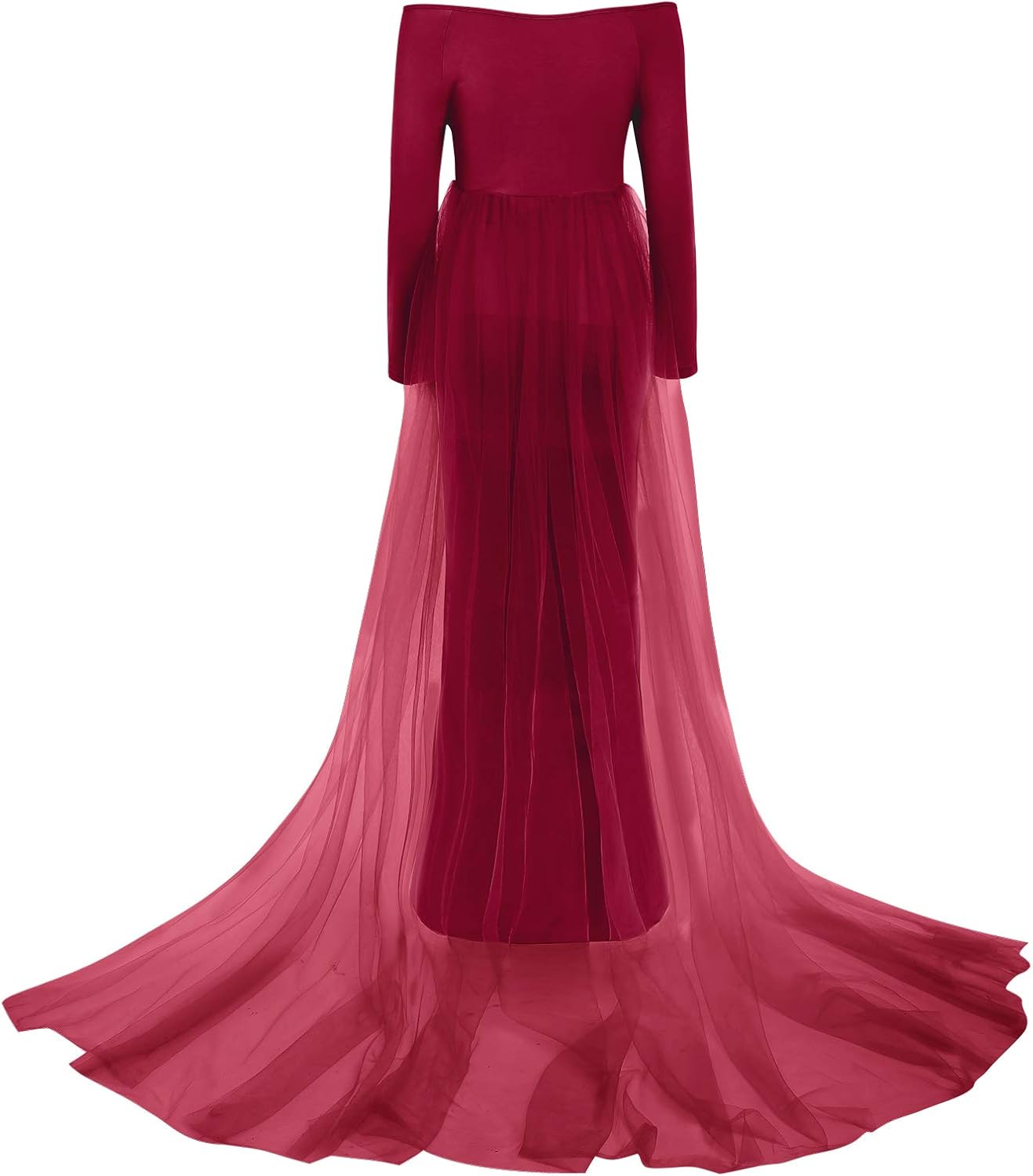 Women Off Shoulder Long Sleeve Maternity Dress Tulle Elegant Slim Fit Gown Baby Shower Photography Maxi Dress for Photo Shoot - Image 5