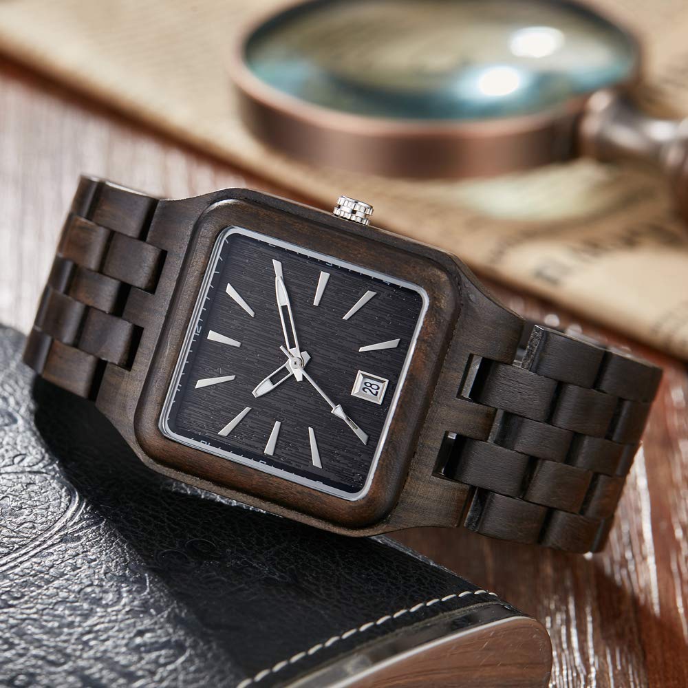 Reloj de madera rectangular de los hombres Movimiento de cuarzo Relojes de madera para hombres relojes para hombre