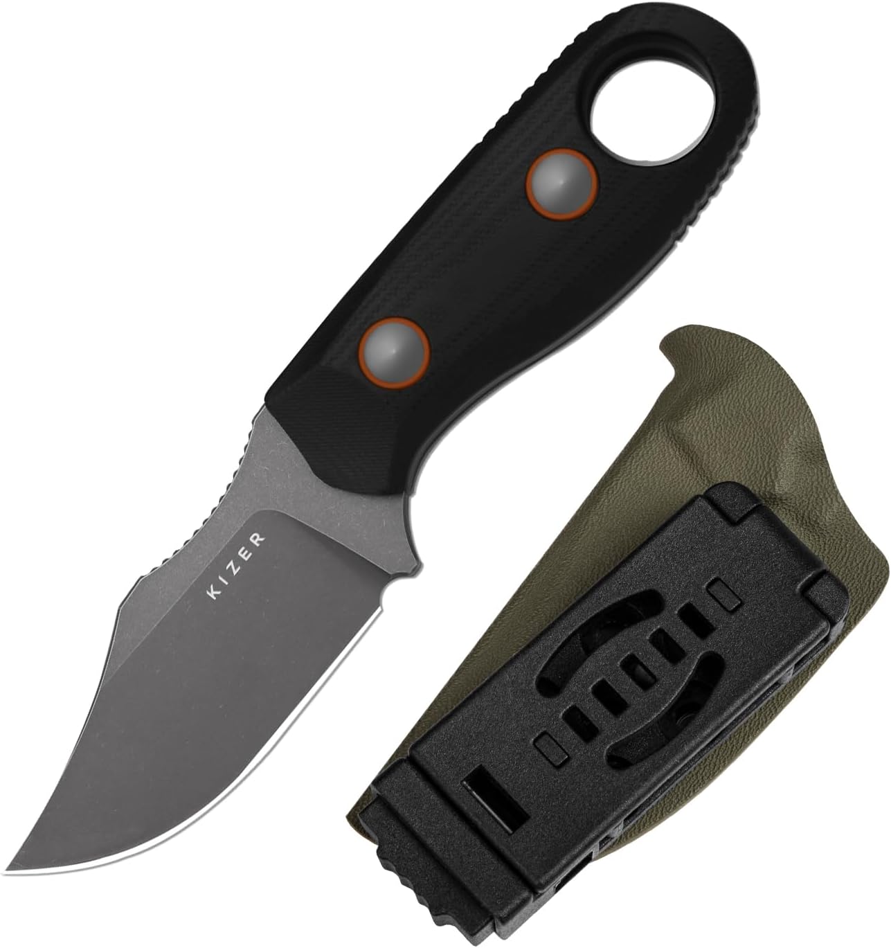 Kizer Beaver 2 Fixed Blade Knife, 2.75" D2 Clip Point Blade EDC Hunting Knife with Black G10 Handle, Outdoor Camping Survival Knives with Kydex Sheath, Small Neck Knives for Men Women, 1078A3