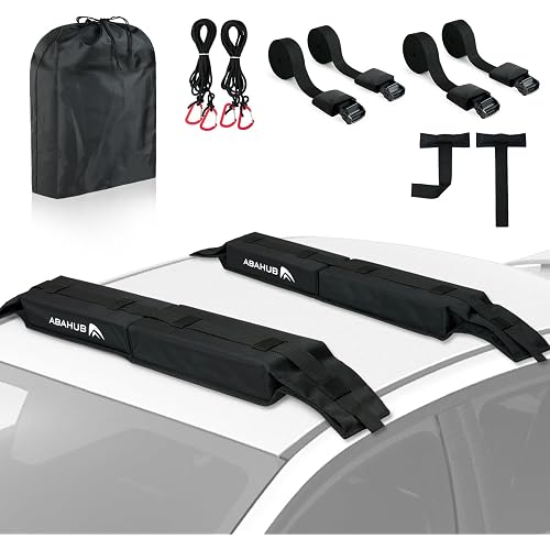 Abahub Soft Roof Rack Pads with 2 Tie Down Straps, 2 Tie Down Ropes, 2 Hood Loops and Storage Bag, for Surfboard, Kayak, Canoe, Heavy Duty Universal Car Roof Racks System Black 32 Inch