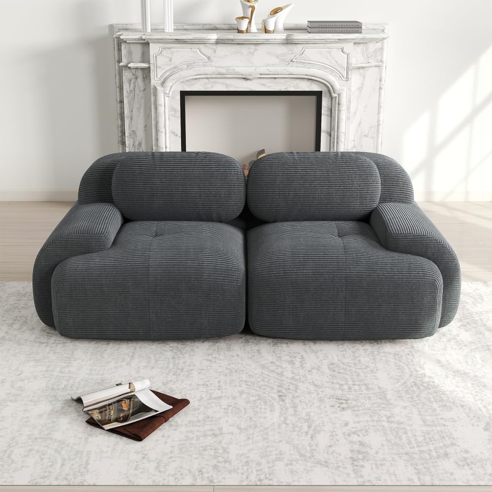 Sapgaks Sofá esquinero convertible, sofá de 2 a 4 plazas, sofá modular comprimible, se puede combinar libremente con reposabrazos y reposapiés, pana (gris 2 posiciones)