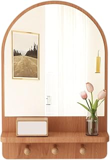 Home Entrance Multi-Functional Mirror for Placing Items, Wall-Mounted high-Definition Explosion-Proof Cosmetic Mirror(Wood Color,40 * 60CM)