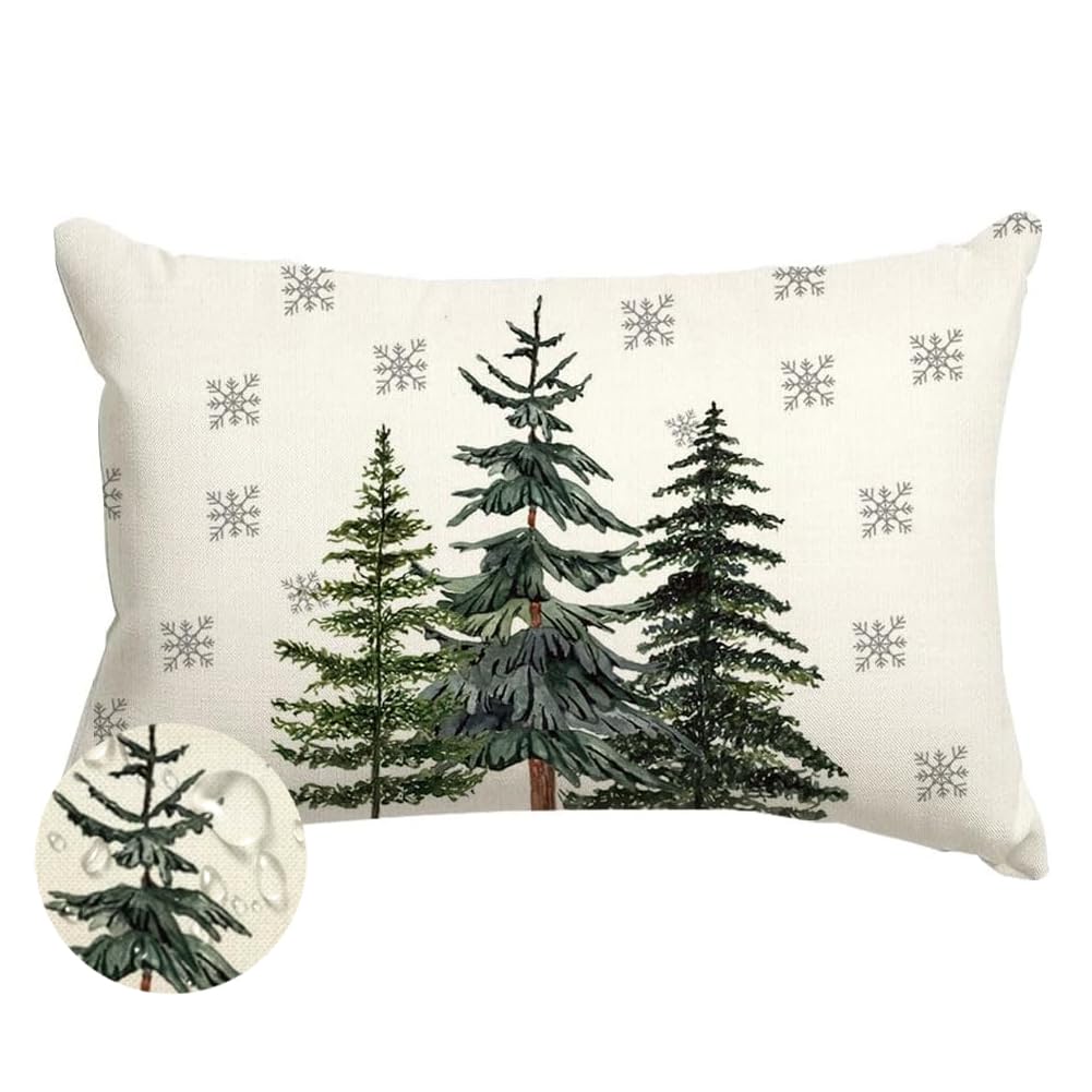 RABUSOFA Christmas Outdoor Pillow Covers 12x20 Inch Waterproof Christmas Trees Decoration Winter Snowflake Holiday Lumbar Decorative Cushion Cases for