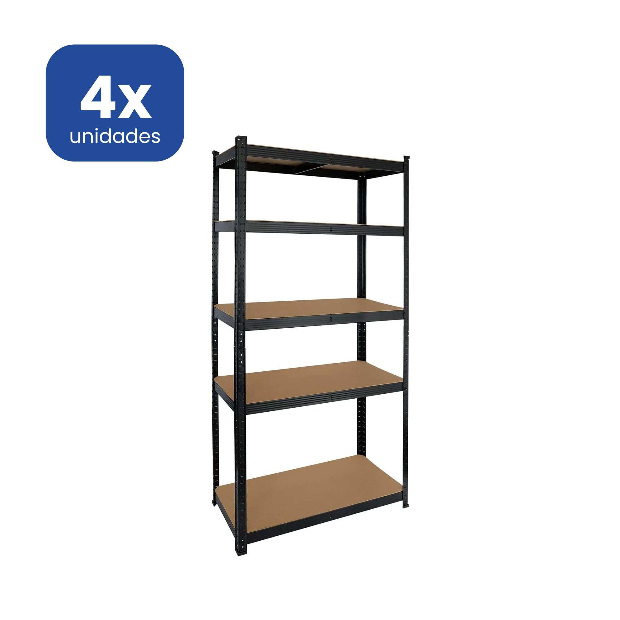 Pack 4 Estanterías Metálicas Negra 90x40x180 cm, Estructura de Hierro Anticorrosión y Baldas de MDF, Gran Capacidad de Carga, Sistema de Fijación Incluido, para Garaje, Trastero, Taller y Oficina