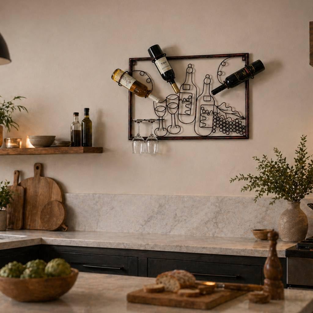 DanDiBo Weinregal Wand Bar Regal Metall Weinglashalter 91975 Wandbild 65 cm Flaschenregal Hängend Weinhalter Weinflaschenhalter Wandregal