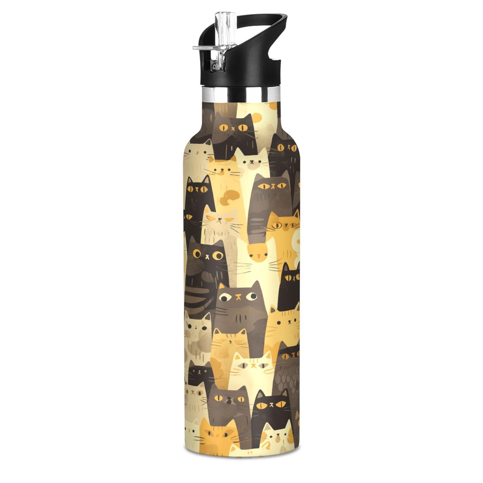 Kaaviyo Boys Pattern Cats Cozy Kitty Water Bottle Stainless Steel Jug Insulated Vacuum Cup For Girls(600Ml)