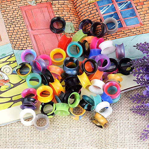 YOFANST 56pcs Colorful Silicone Ear Gauges Double Flared Ear Tunnels Set Stretchers Expander Ear Piercing Jewelry 8mm - Thumbnail 3