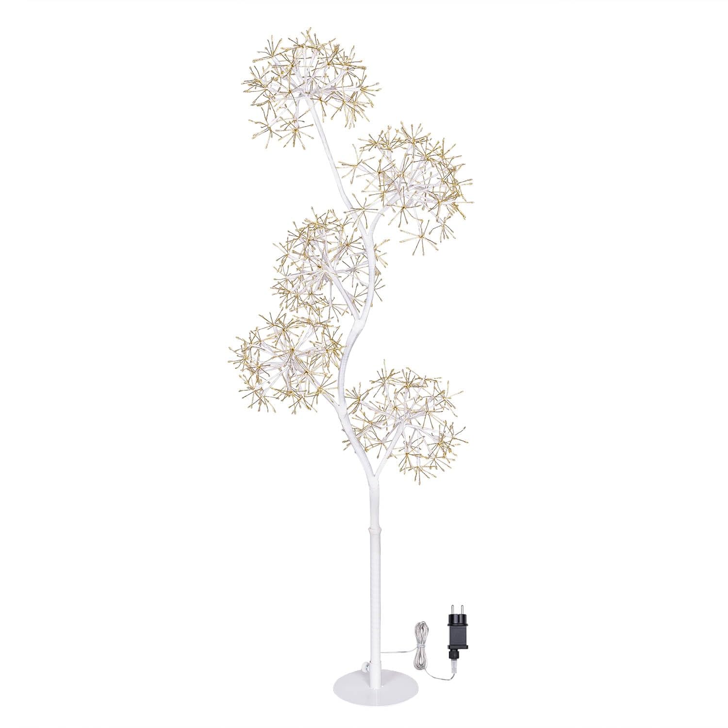 Magie di Natale Ramo di albero 5 sfere RICH con microled bianco caldo per uso interno (Marrone 120 cm)