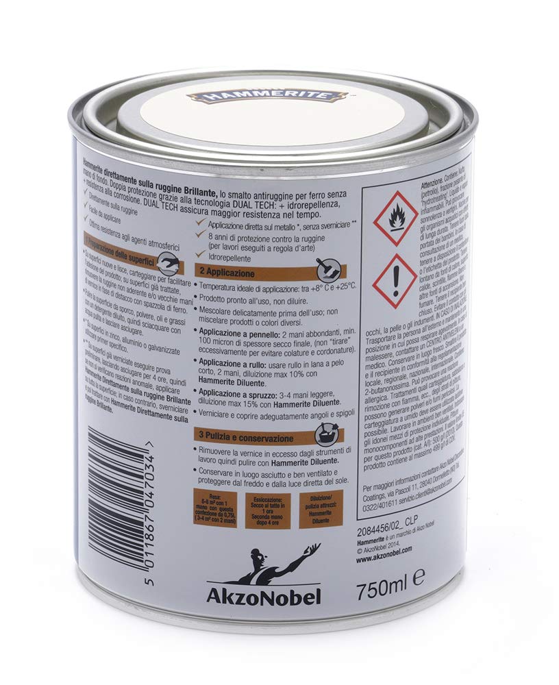 Hammerite Superia Smalto Metallo Antiruggine Interno E Esterno, Brillante Bianco, 750 Ml - Foto 3