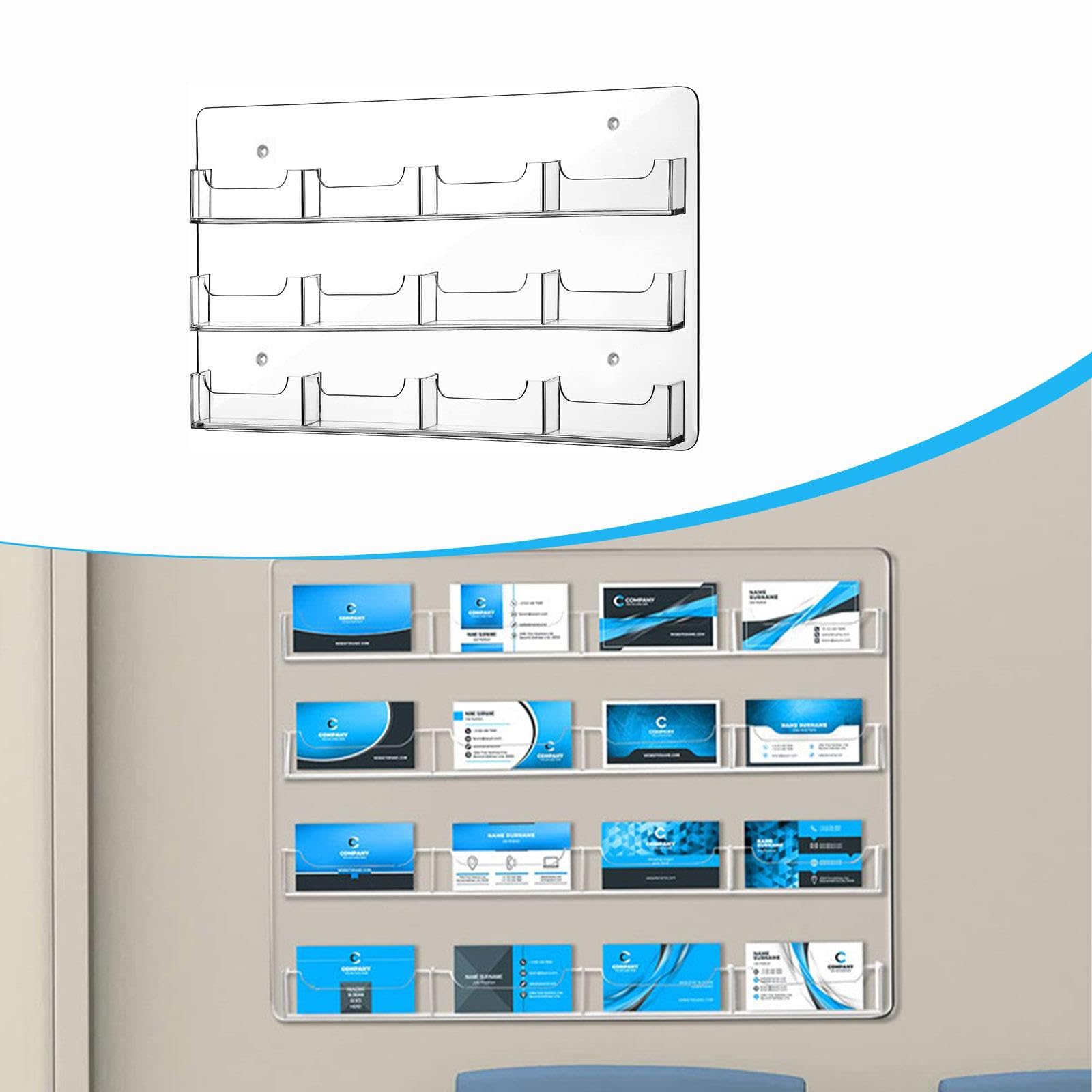 perfk Présentoir à autocollants en acrylique pour cartes de visite, gain de place pour la maison et le bureau, support mural transparent pour autocollants, 12 Poches