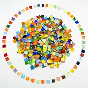 500G/ 1.1LB Bulk Crystal Mosaic Tiles, Assorted Color Opaque Mosaic Glass Crafts Supplies Handmade Crafts for DIY Picture Coaster Home Kitchen Bathroom Mosaic Decoration0.4x0.4 inch, Colorful