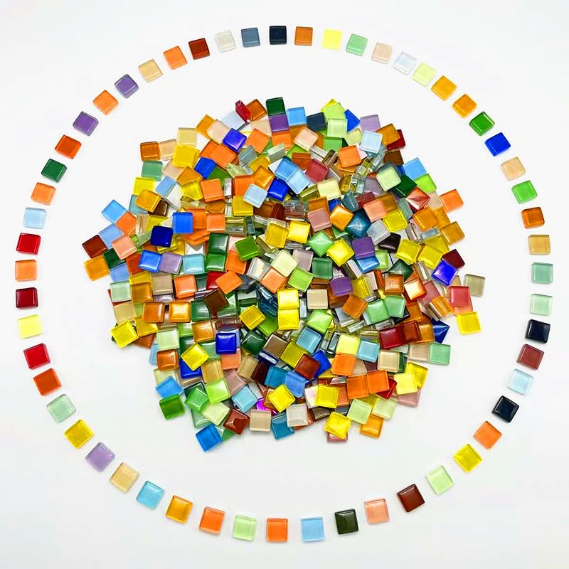 500G/ 1.1LB Bulk Crystal Mosaic Tiles, Assorted Color Opaque Mosaic Glass Crafts Supplies Handmade Crafts for DIY Picture Coaster Home Kitchen Bathroom Mosaic Decoration(0.4x0.4 inch, Colorful)