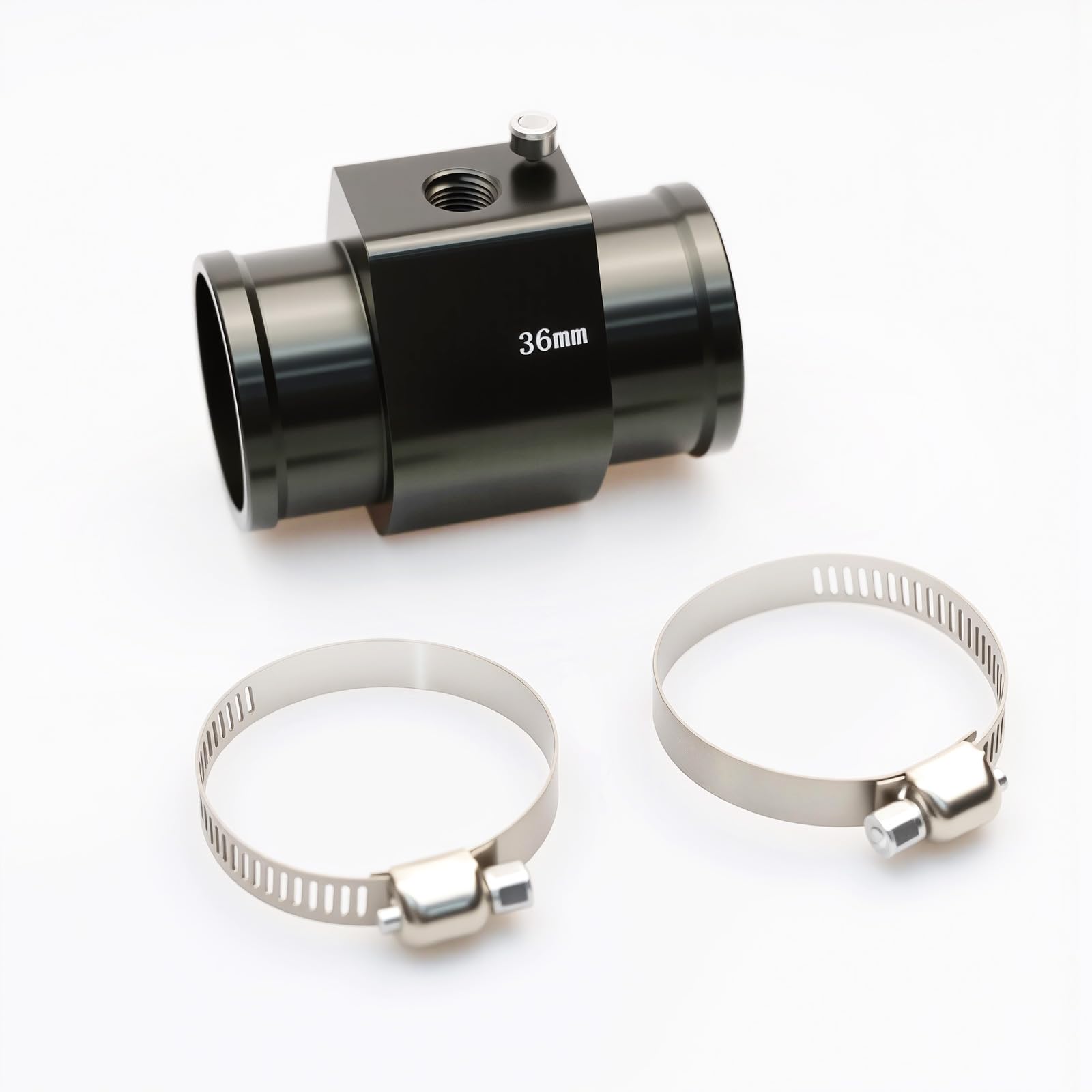 Aluminum Sensor Gauge Radiator Hose Adapter, Universal Water Temperature Extension Adapter with Clamps (Black, 36MM)