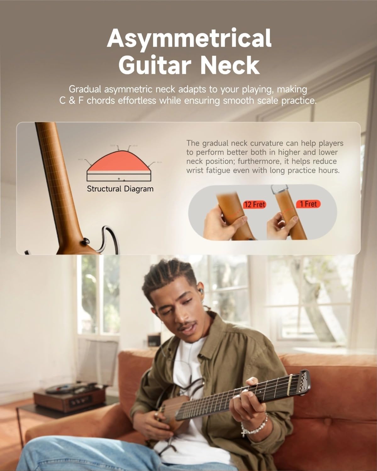 Donner HUSH-I Guitare Portable Sans Tête - Guitare Acoustique-électrique Ultra-légère et Silencieuse Pour les Voyages, Corps en érable Avec Cadres Amovibles, Housse de Transport et Accessoires.