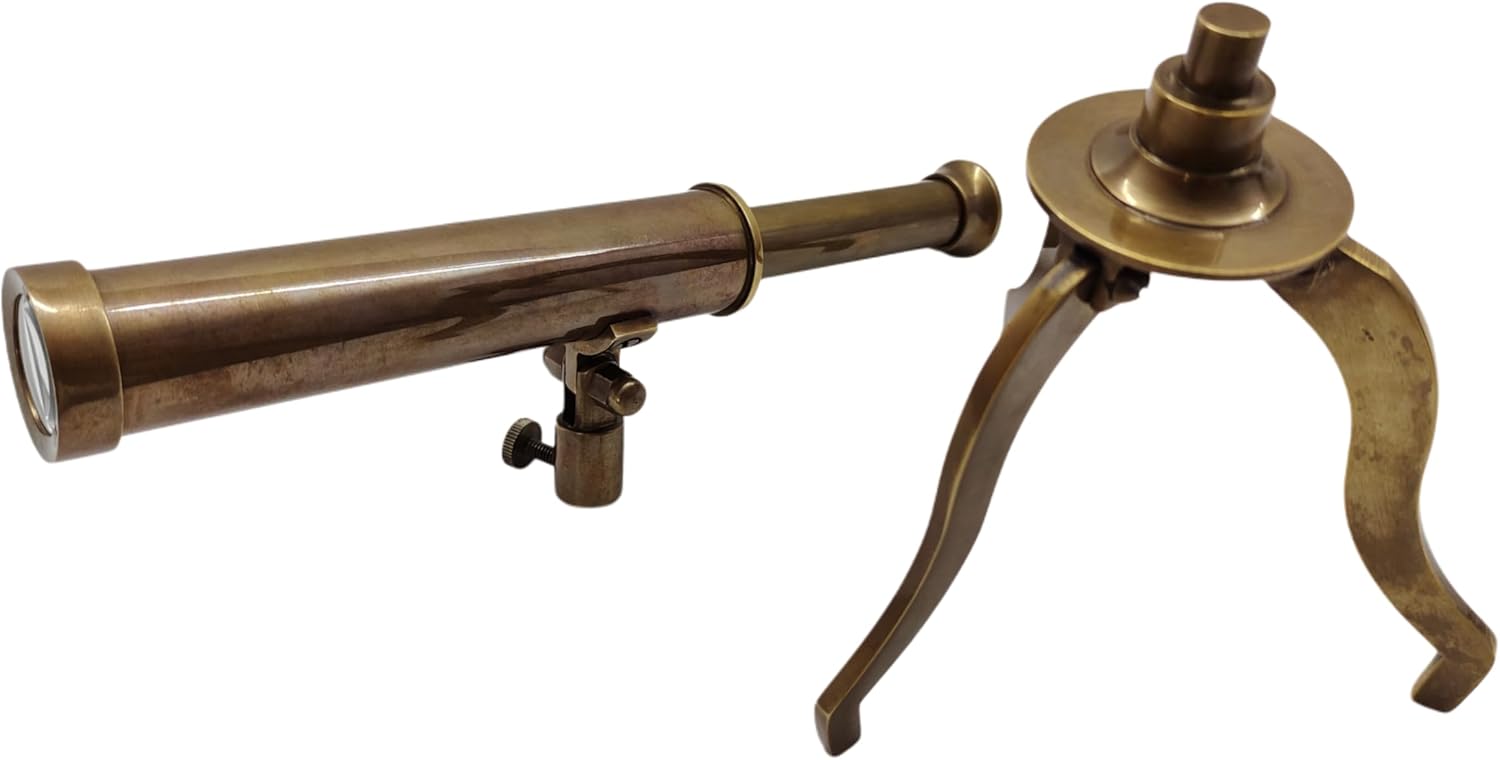 Vintage Brass Telescope Decor & Functional On Tripod Nautical Desktop Pirate Spyglass Royal Collectible Idea for Home Decor, Gifting, Kids & Office Desk