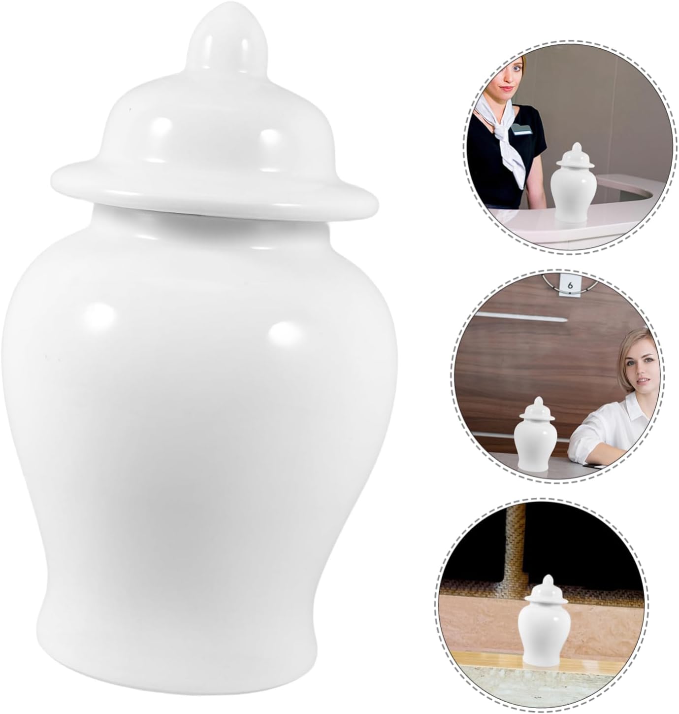 Zerodeko Porcelain Decorative Jar Lid Chinese Tea Canister Ceramic Storage Container for Sugar Decor Accent for Living Room and Office