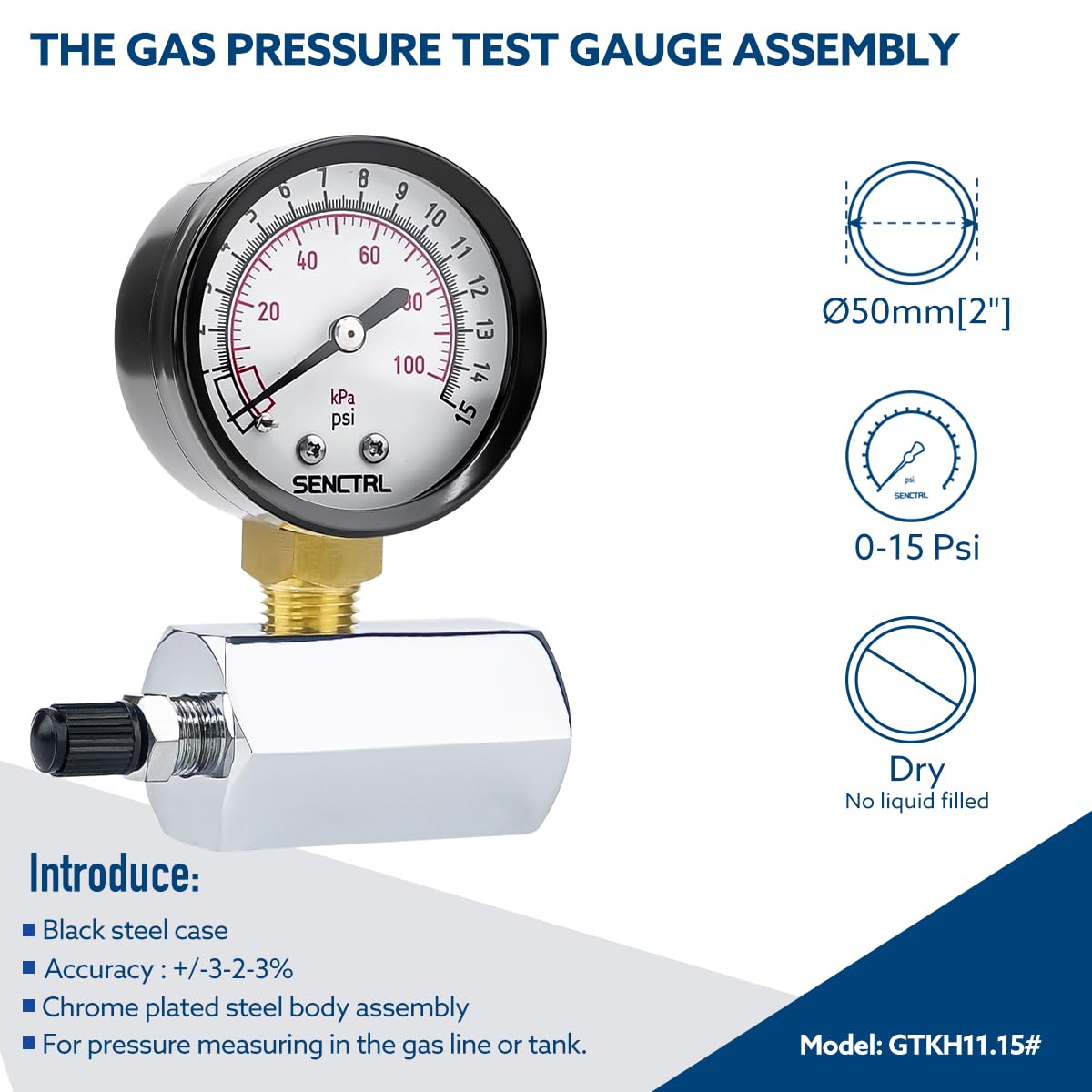 Gas Pressure Test Gauge - 0-15 Psi -2