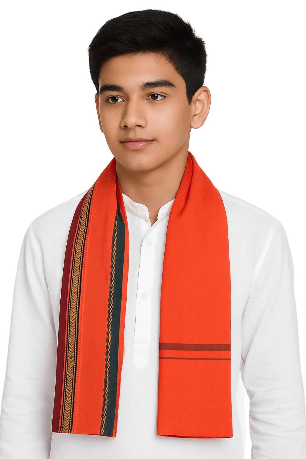 Vandana International Trader Traditional Indian Gamcha Stole for Men – Pure Cotton Scarf | Ethnic Orange Dupatta with Woven Border – Festive & Cultural Wear Accessory-picture-42