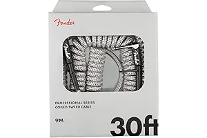Fender Professional Series Tweed Coiled Instrument Cable, Straight/Angle, White, 30ft