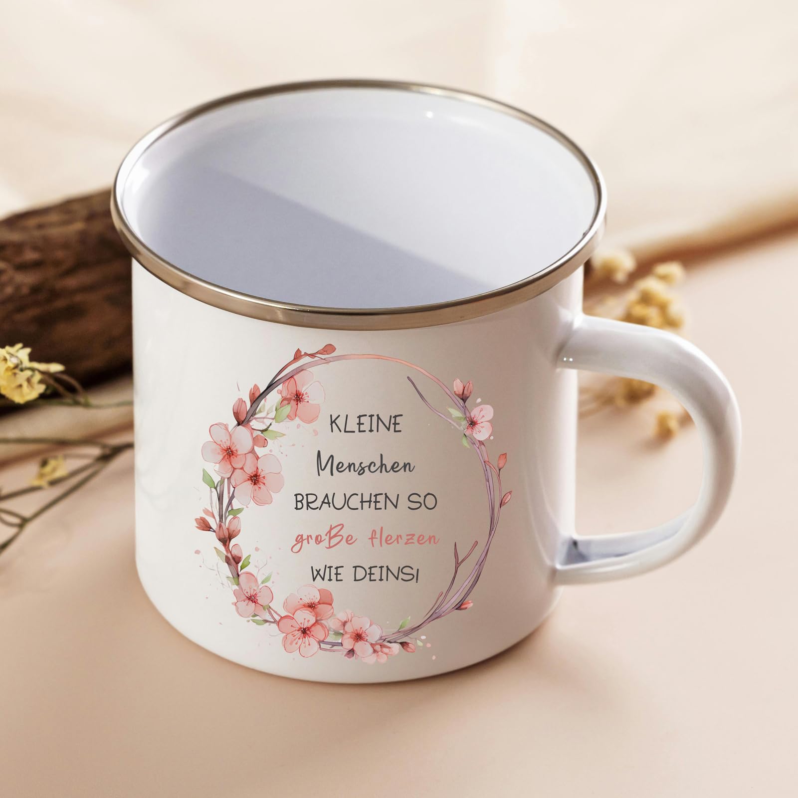 Emaille Spruch Tasse, abschiedsgeschenk erzieherin, kleine menschen brauchen so große herzen wie deins, Danke Geschenk für Erzieherin und Lehrerin Patentante Hebamme