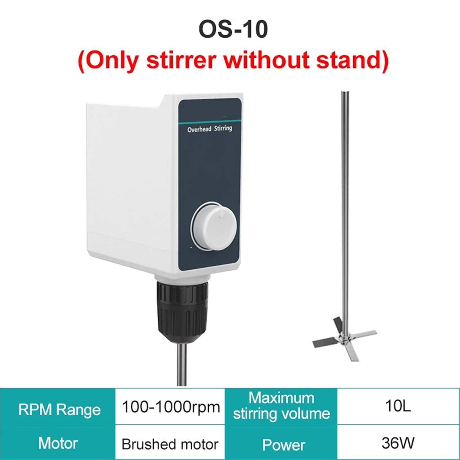 Homogenizator Laboratoryjny, Mieszadło elektryczne laboratoryjne z wyświetlaczem cyfrowym, mieszadło sufitowe, mikser laboratoryjny 20 l, 1500 obr./min(OS-10 Without Stand)