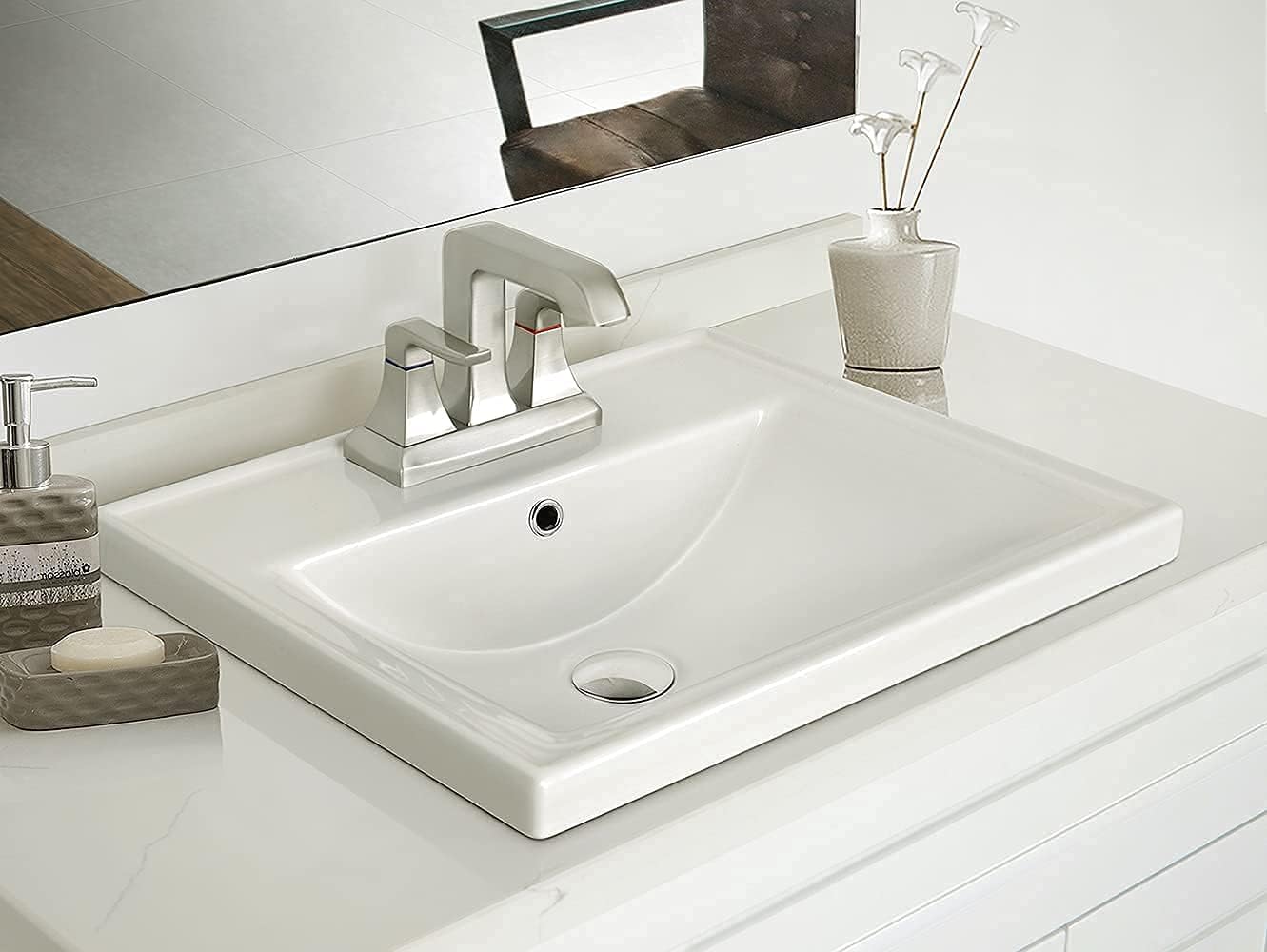 657443 Rectangle Drop in Bathroom Sink With Overflow, 4 Inches Center