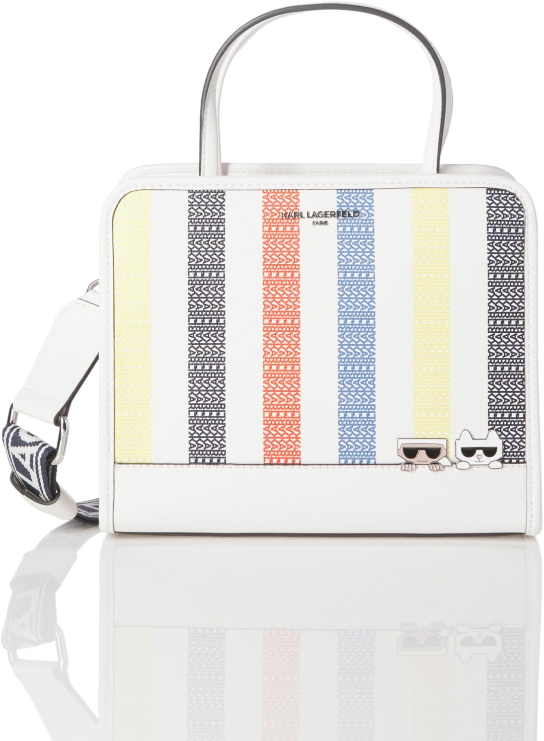 KARL LAGERFELD Women's Maybelle Satchel with Choupette Detail, White Multi, One Size