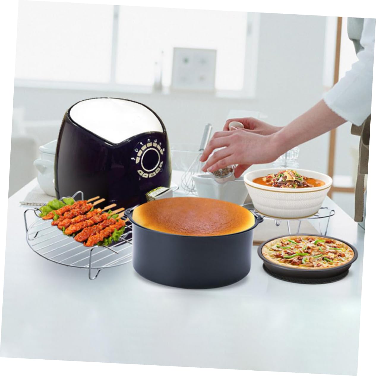 BESTonZON Teglie Per Friggitrice Ad Aria Teglia Per Dolci e Cottura Vapore Accessori Per Friggitrice Ad Aria Teglia Da Forno in Acciaio Inossidabile