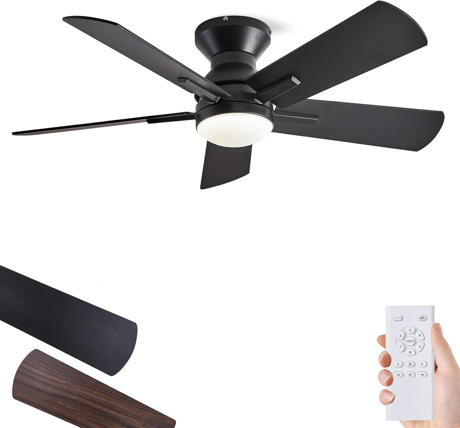 42" Ceiling Fans with Lights and Remote, Low Profile Flush Mount Modern Ceiling Fan for Bedroom, Kitchen, kids room, 6 Speeds, Quiet DC Motor, Super Bright, UL Listed