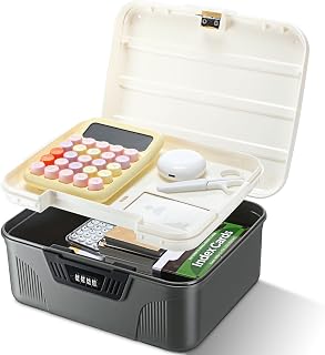 Medication Lock Box Lockable Storage Box for for Snack Foods Containers Small Lockbox with Combination Code for Medicine Safe Office Home Personal Item Travel Storage(Gray)