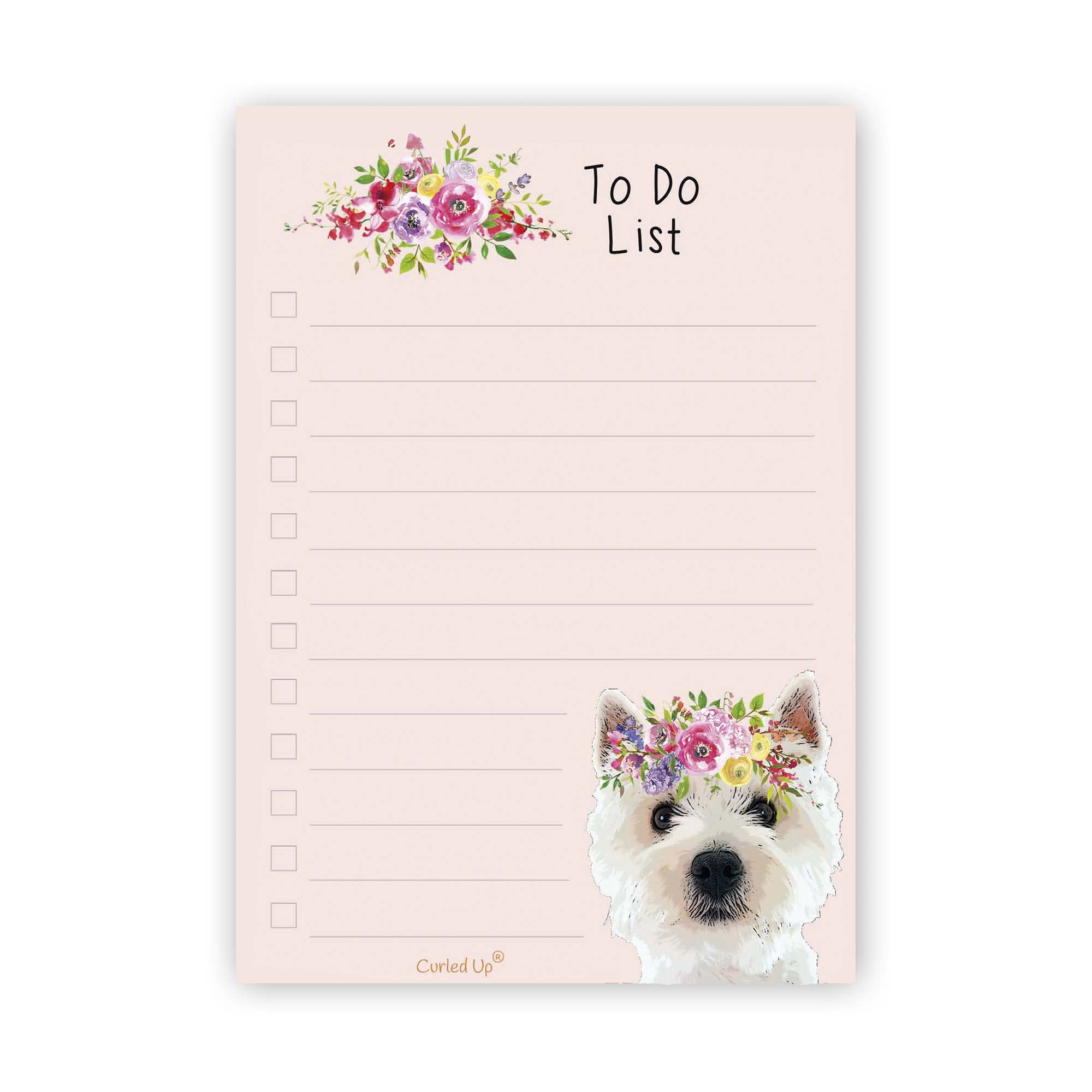 Curled Up West Highland Terrier To Do List Notepad, A6-50 Tear Off Pages, Westie Lover Gift, Notes Organiser