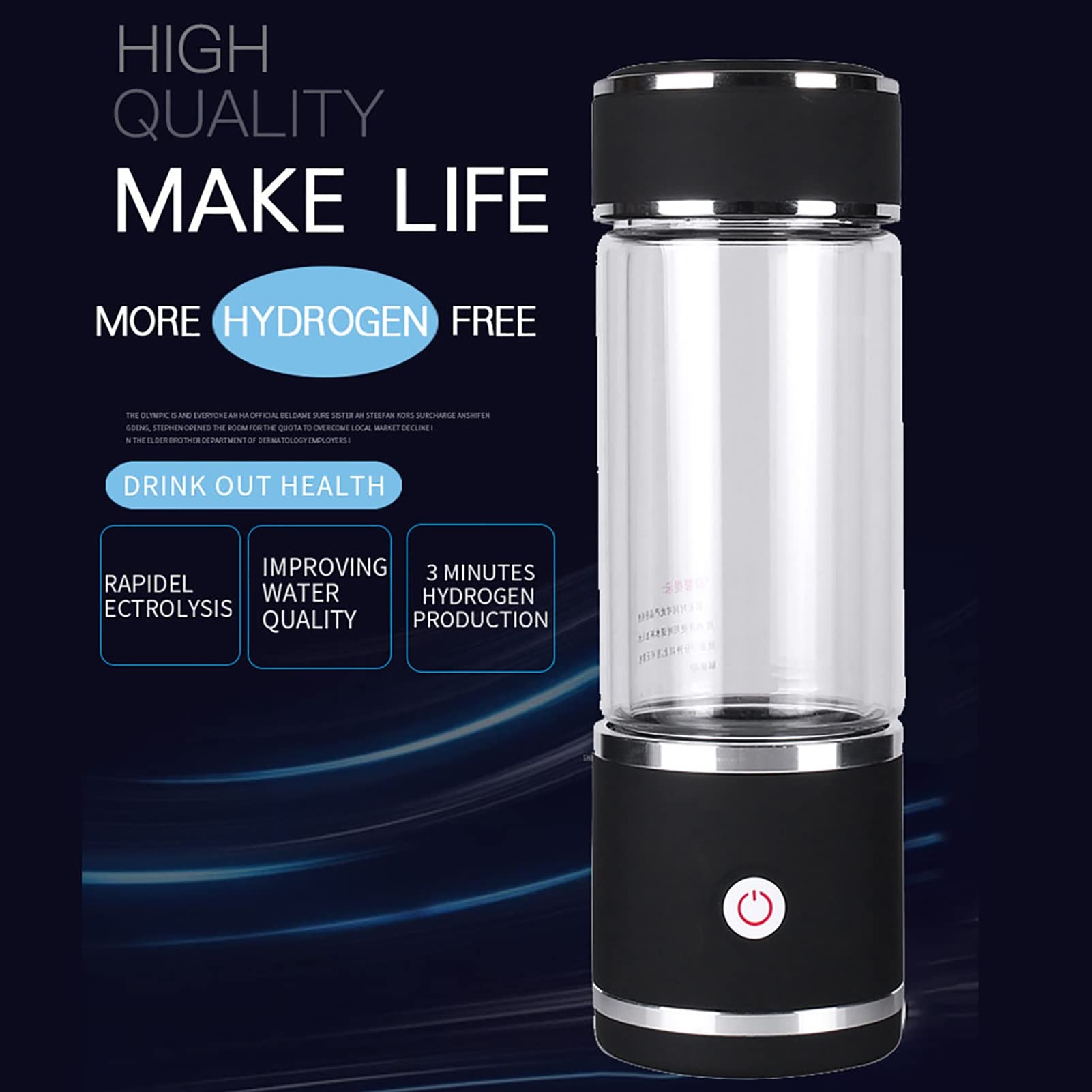 Botella De Agua Rica En Hidrógeno Ionizador Generador De Agua De Hidrógeno Tecnología SPE De 3 Minutos Haga Que El Contenido De Hidrógeno Sea De Hasta 1000-1200 PPB Descarga De Ozono Y Cloro 250Ml