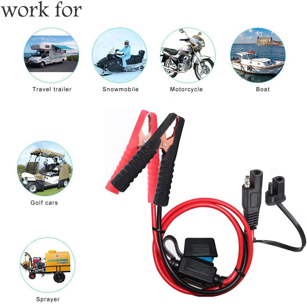 10AWG Battery Alligator Clips,SAE Quick Release Adapter to Alligator Clips with 2FT,SAE Clip Connectors Extension Charging Cable for Cars Motorcycles