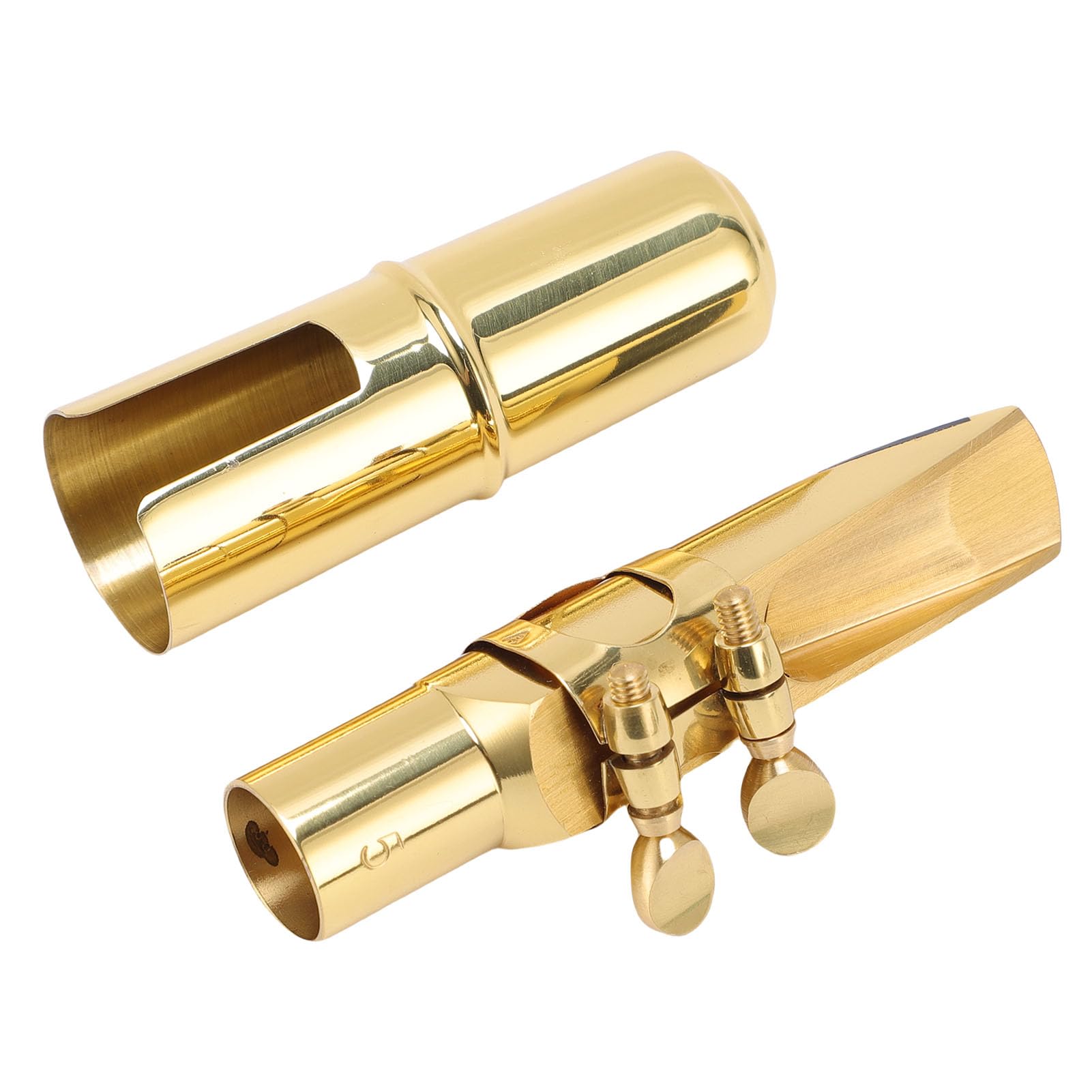 Bocchino per Sassofono Contralto, Bocchino per Sassofono Contralto in Ottone con Apertura a 5 Punte per Tono Migliorato, Accessori per con Cappuccio e Legatura per Musicisti Professionisti e